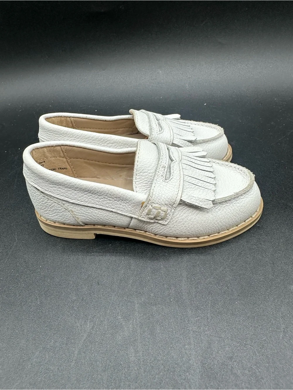 JANIE AND JACK White Leather Fringe Loafer Flats Toddler Size 4